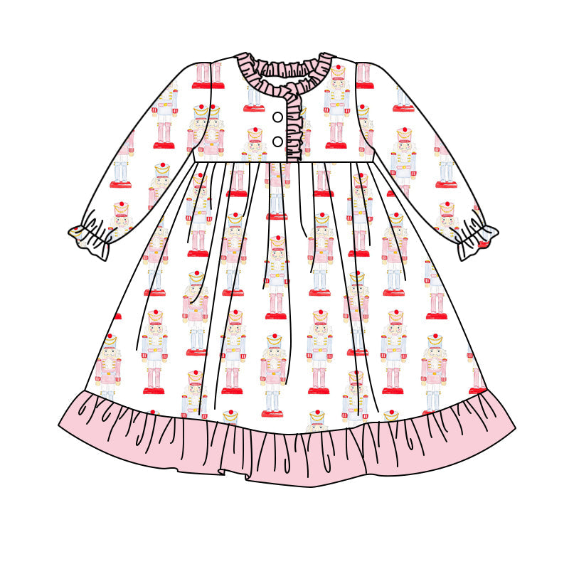 Pre-order Baby Girl Christmas Soldier Ruffle Knee Length Dress Nightdress