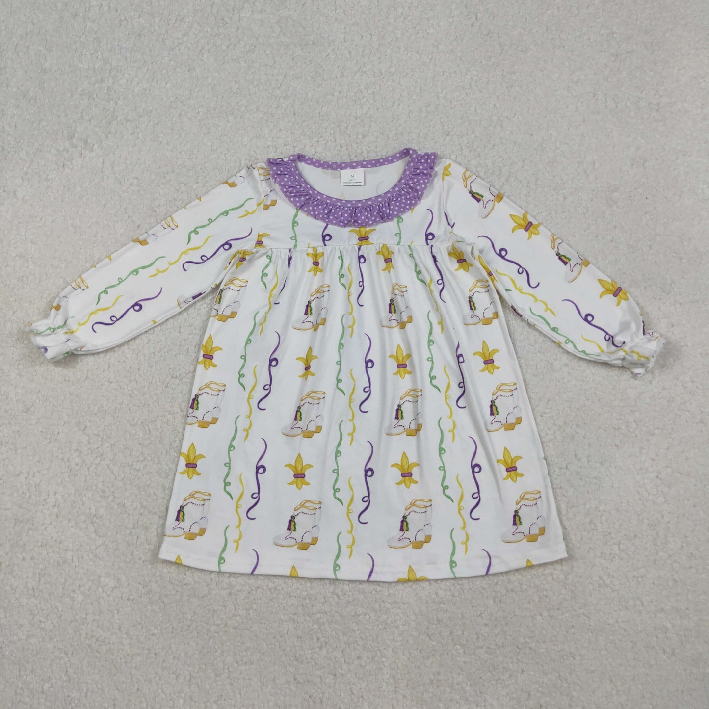Sibling Baby Girls Kids Long Sleeves Mardi Gras Bows Anchors Ruffle Romper Dress RTS