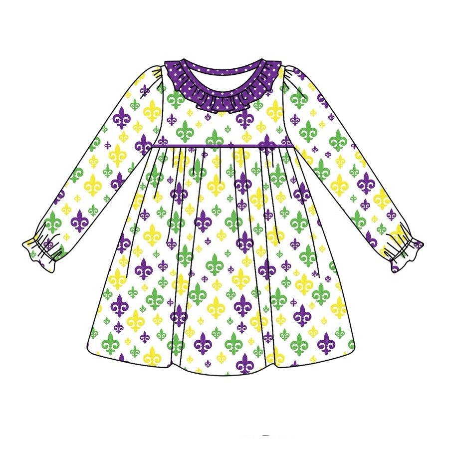 Pre-order Baby Girl Anchors Mardi Gras Knee Length Dress