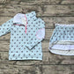 Pre-order Baby Girl Long Sleeves Floral Zipper Shirt Shorts Skirt Blue Set