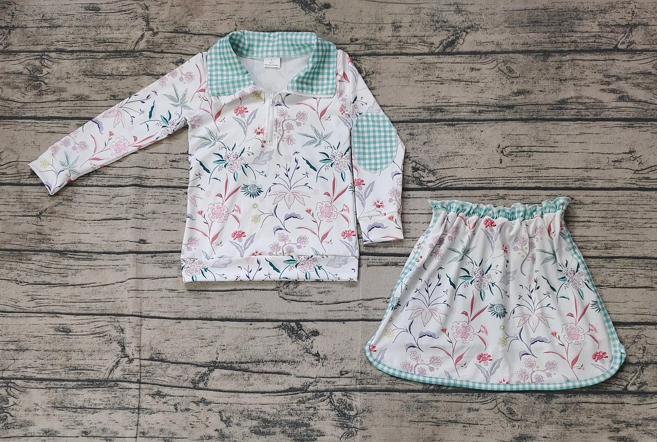 Baby Girl Long Sleeves Flower Pullover Shirt Skort Skirt Shorts Clothes Set