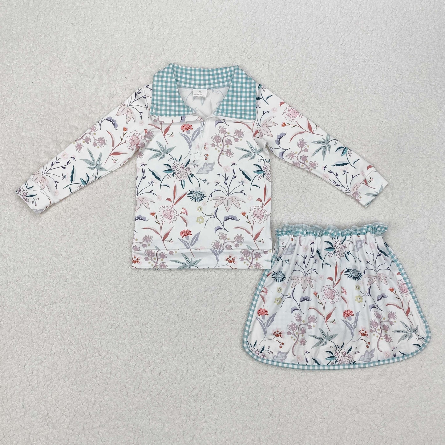 Baby Girl Long Sleeves Flower Bows Zip Shirt Skort Sibling Set RTS