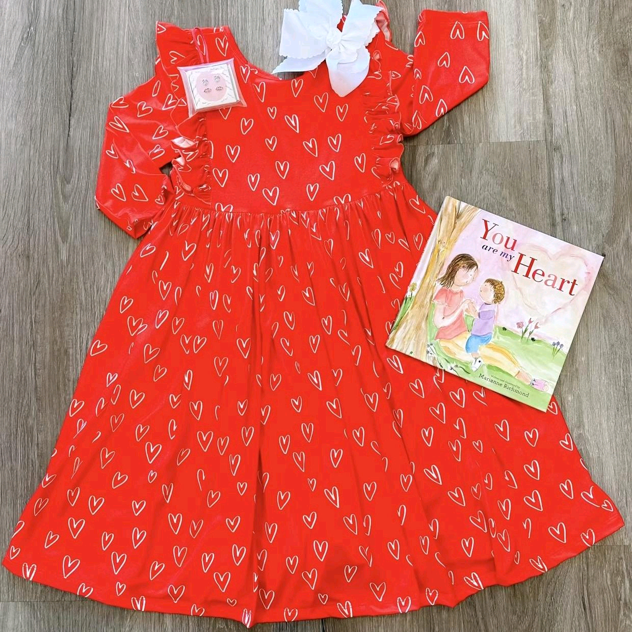 Preorder Baby Girl Valentines Hearts Ruffle Knee Length Red Dress