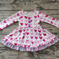 Baby Girl Long Sleeves Valentines Hearts Knee Length Pink Dress