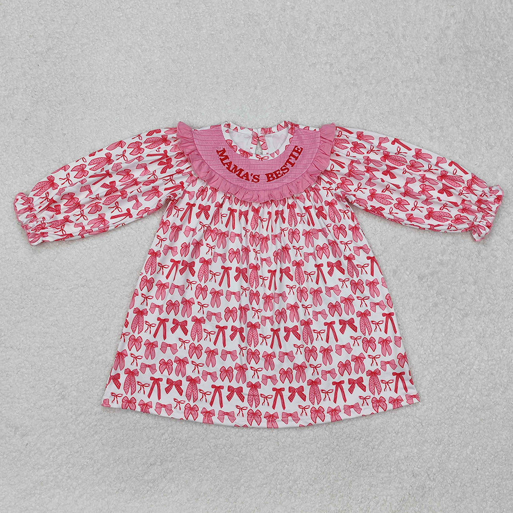 Baby Girl Mama's Bestie Smocked Embroidery Sibling Romper Dress Clothes