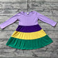 Baby Girl Long Sleeves Mardi Gras Purple Yellow Green Knee Length Dress