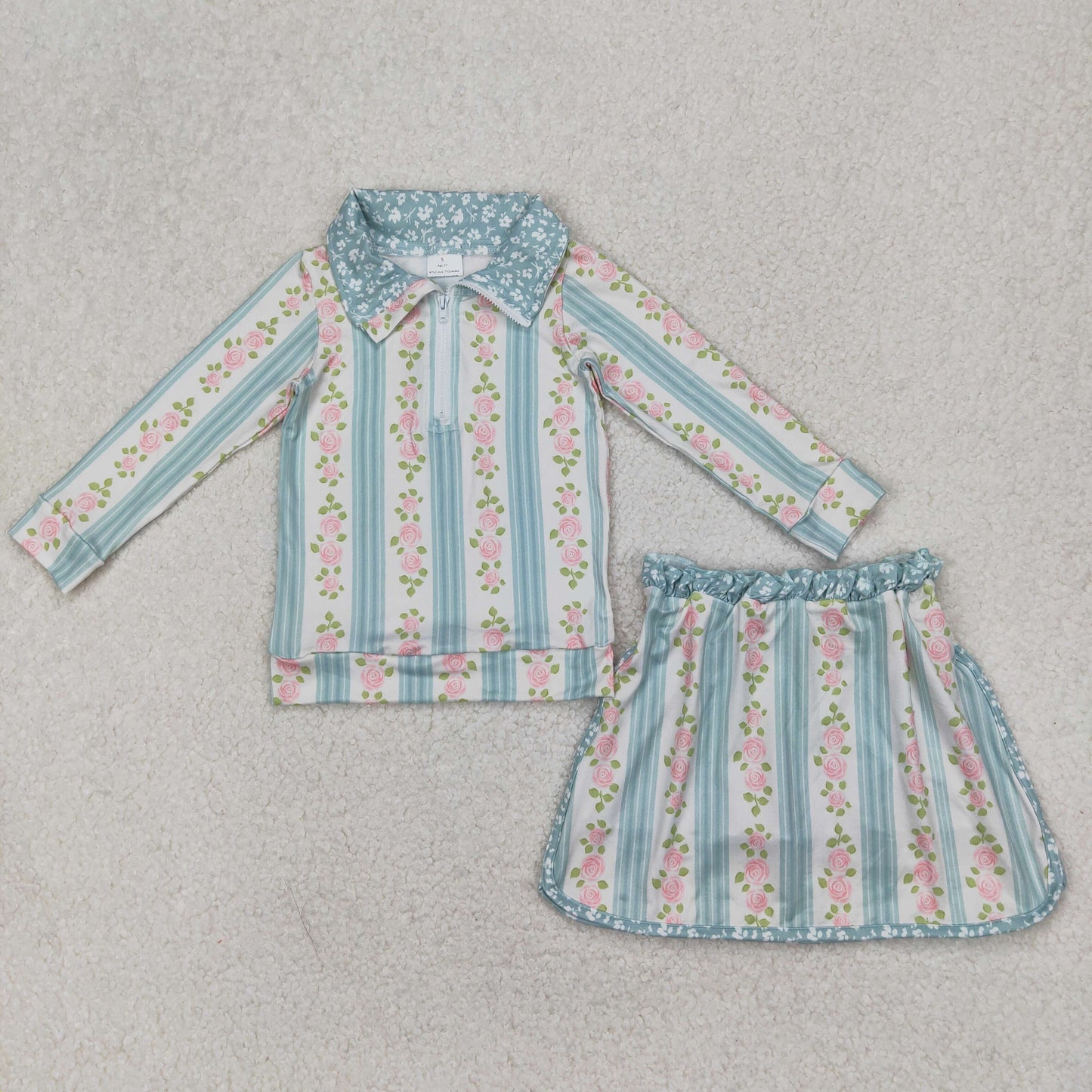 Baby Girl Long Sleeves Flower Bows Zip Shirt Skort Sibling Set RTS