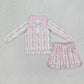 Baby Girl Long Sleeves Flower Bows Zip Shirt Skort Sibling Set RTS
