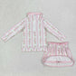 Baby Girl Long Sleeves Flower Bows Zip Shirt Skort Sibling Set RTS