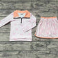 Preorder Baby Girl Long Sleeves Bows Hearts Stripes Zipper Shirt Skirts Clothes Pink Set ( No moq )