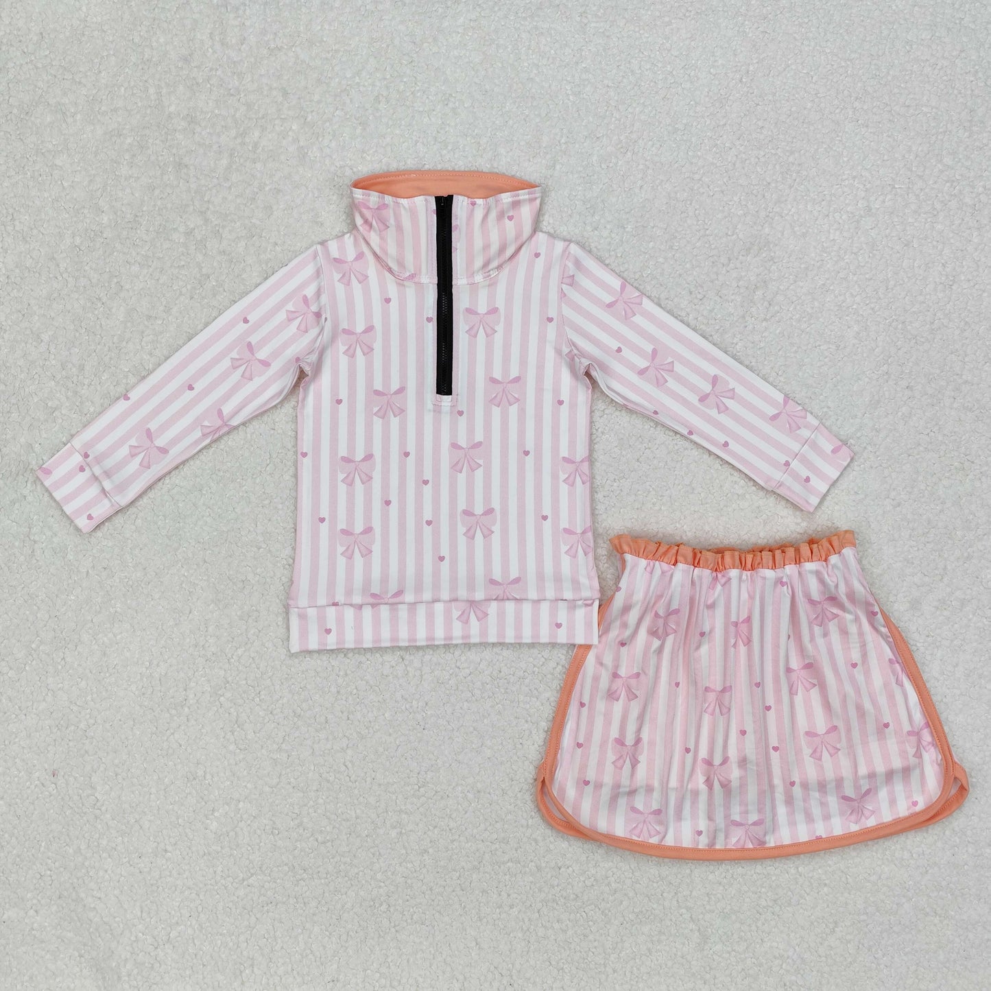 Baby Girl Long Sleeves Flower Bows Zip Shirt Skort Sibling Set RTS