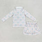 Baby Girl Long Sleeves Flower Bows Zip Shirt Skort Sibling Set RTS