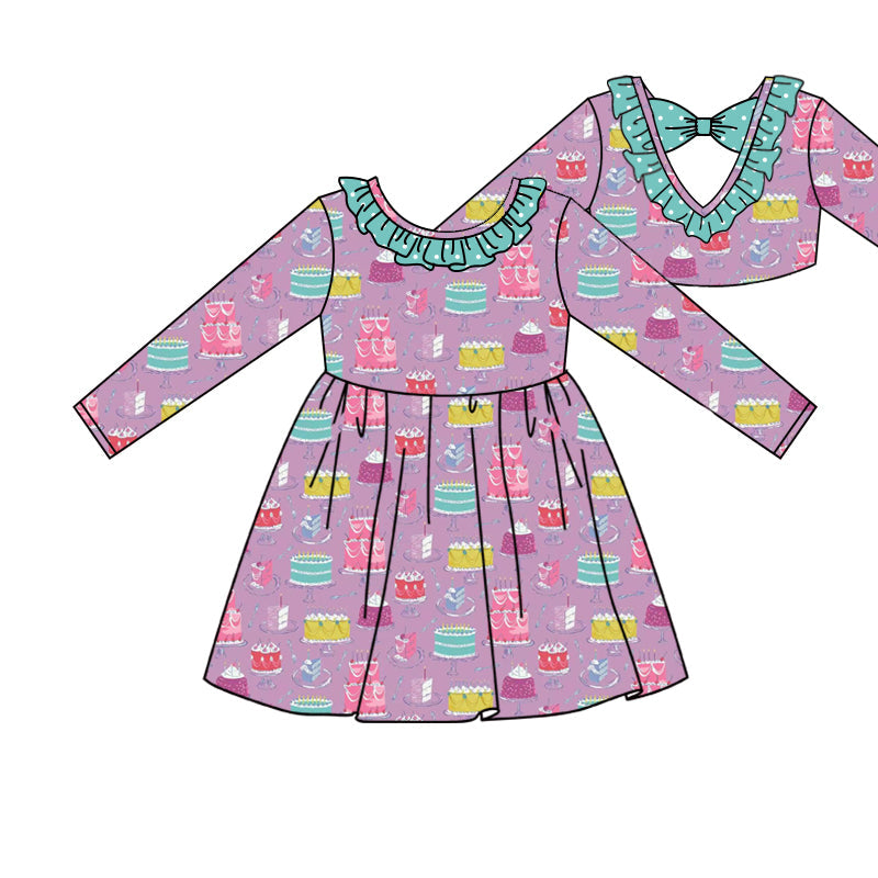 Preorder Baby Girl Long Sleeves Birthday Cake Knee Length Dress ( Moq 5 )
