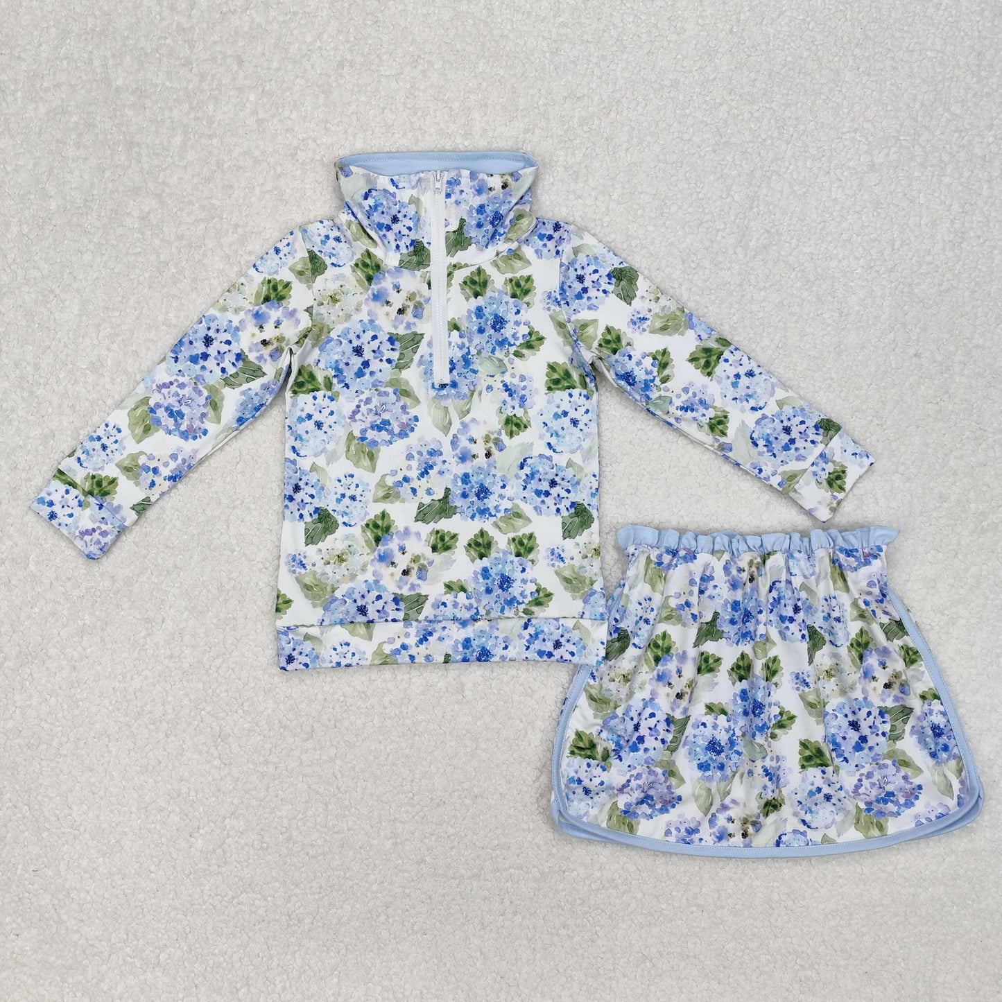 Baby Girl Long Sleeves Flower Bows Zip Shirt Skort Sibling Set RTS