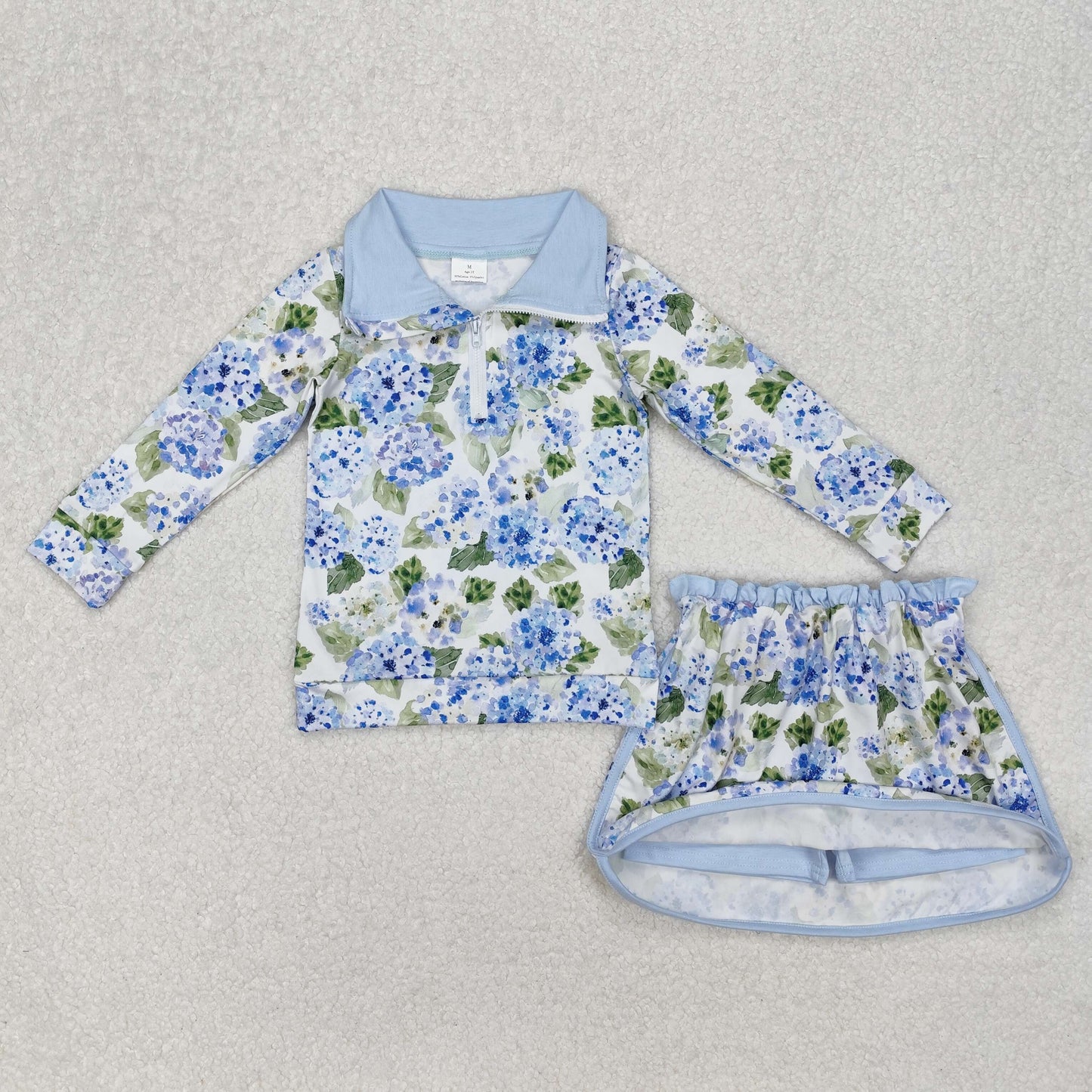 Baby Girl Long Sleeves Flower Bows Zip Shirt Skort Sibling Set RTS
