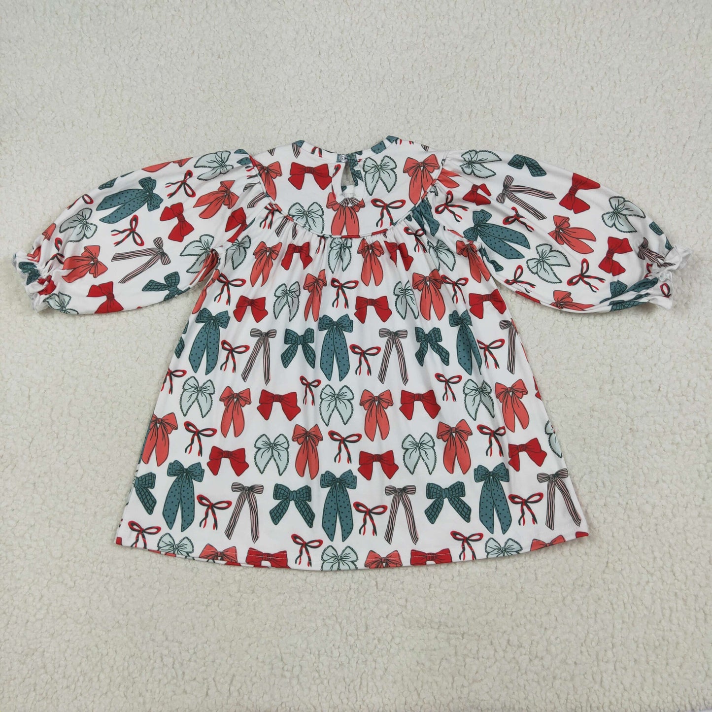 Girls Kids Green Red Bows Christmas Smocked Embroidery Sibling Dress Romper Clothes RTS