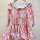 Preorder Baby Girl Long Sleeves Flower Rainbows Knee Length Dress ( Moq 5 )