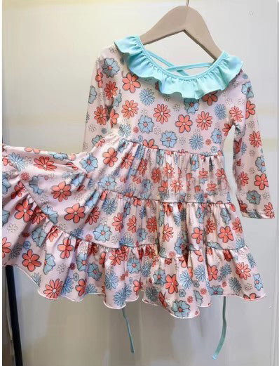Preorder Baby Girl Long Sleeves Flower Knee Length Dress ( Moq 5 )