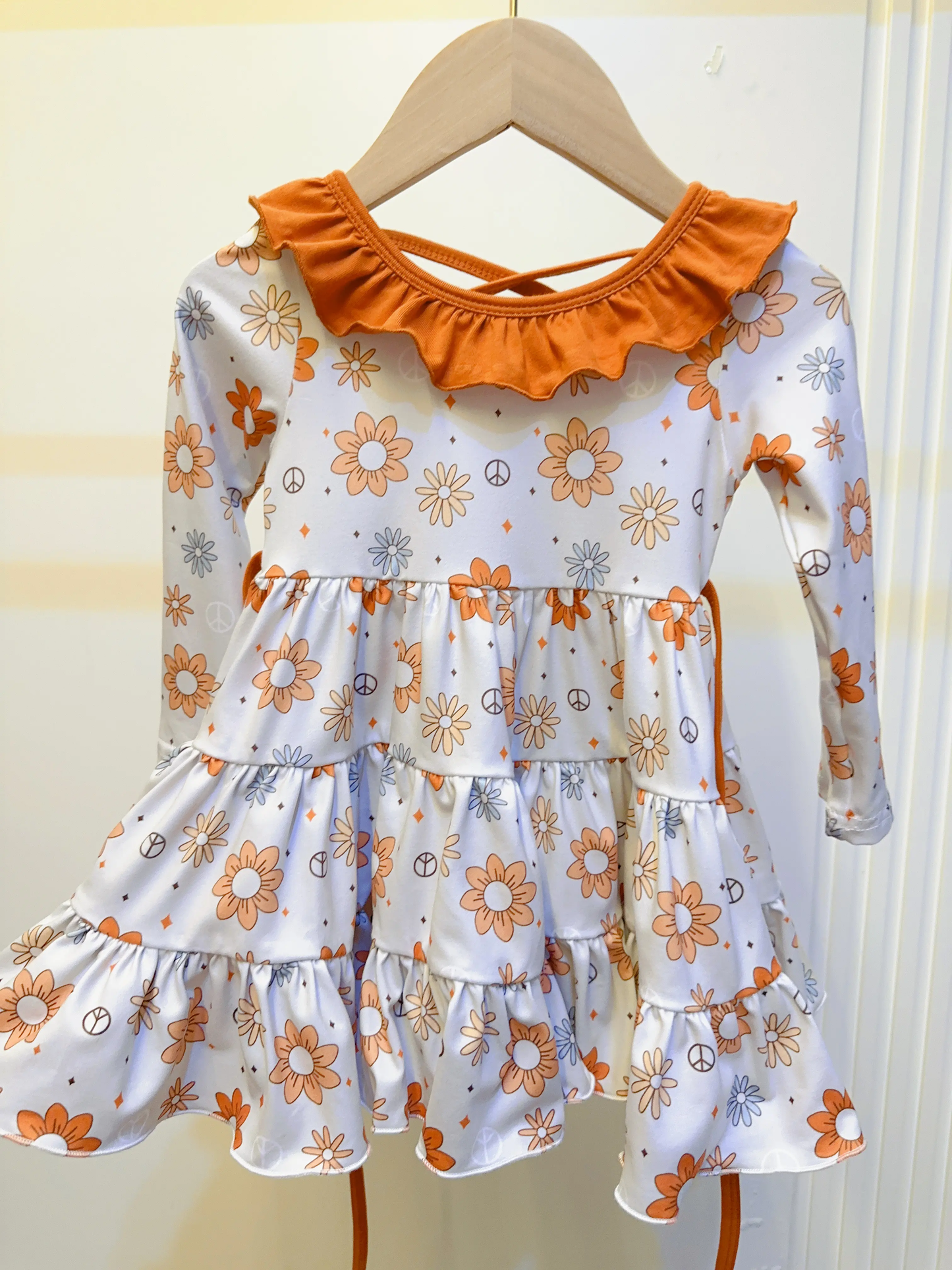 Preorder Baby Girl Long Sleeves Flower Knee Length Dress ( Moq 5 )