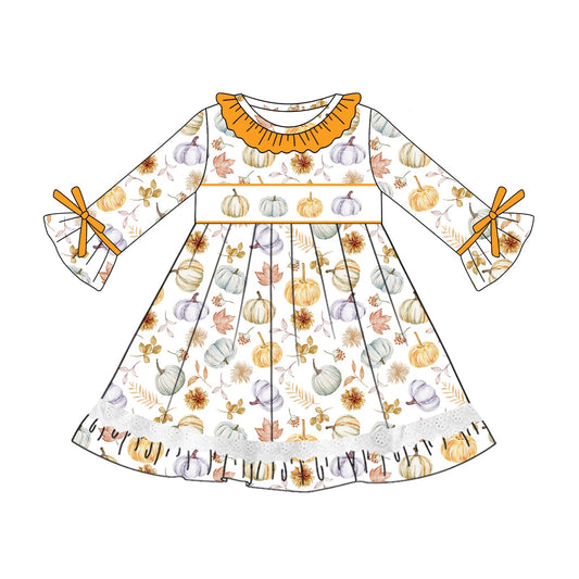 ( Moq 5 ) Preorder Baby Girl Long Sleeves Pumpkin Flower Knee Length Dress