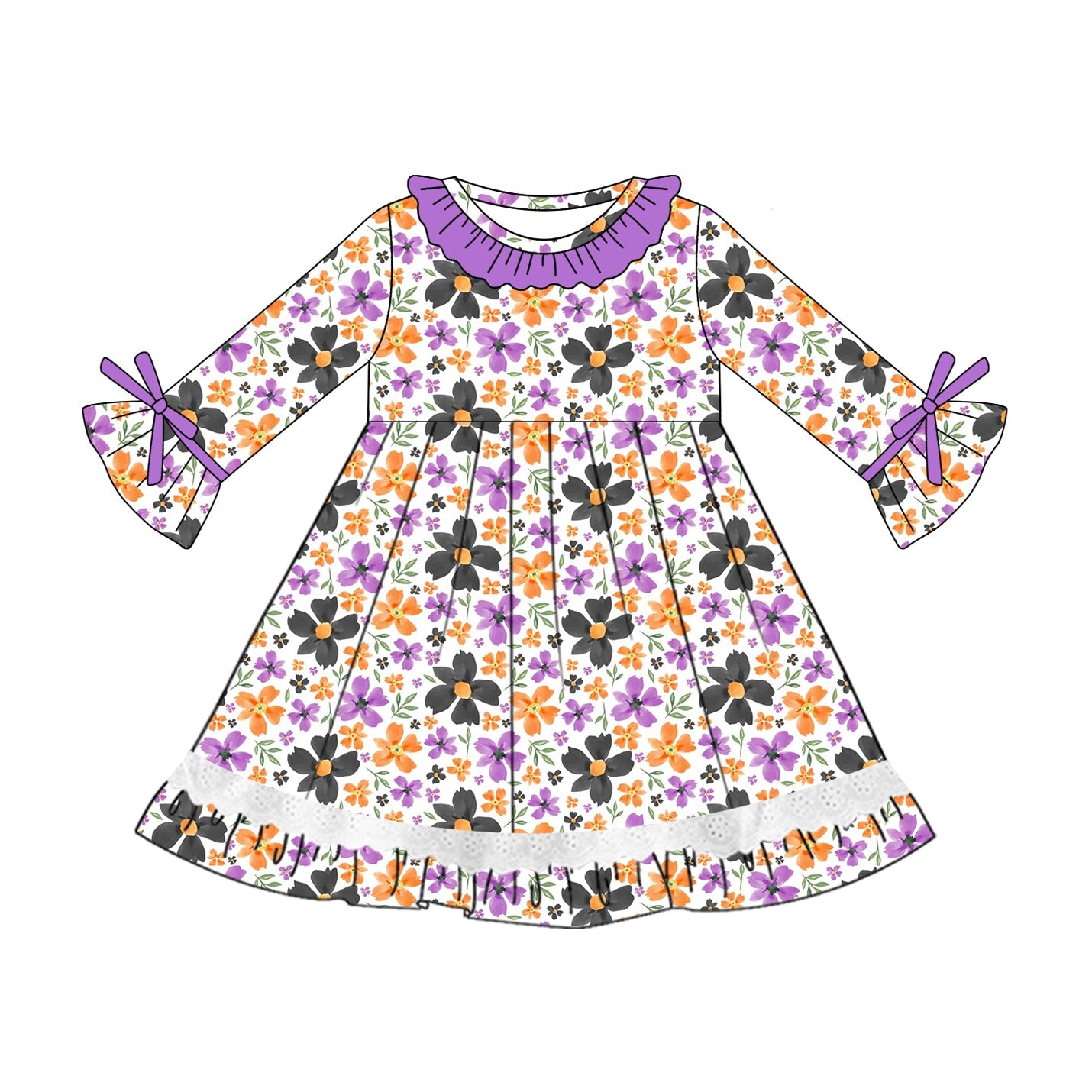 ( Moq 5 ) Preorder Baby Girl Long Sleeves Lavender Floral Knee Length Dress