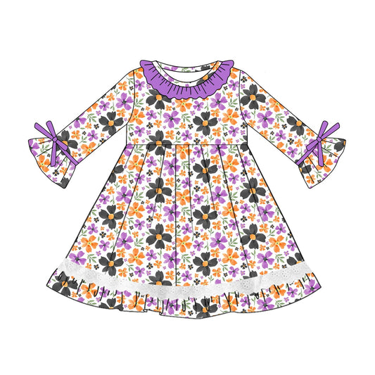 ( Moq 5 ) Preorder Baby Girl Long Sleeves Lavender Floral Knee Length Dress