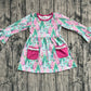 Baby Girl Long Sleeves Trees Floral Pockets Knee Length Christmas Dress RTS