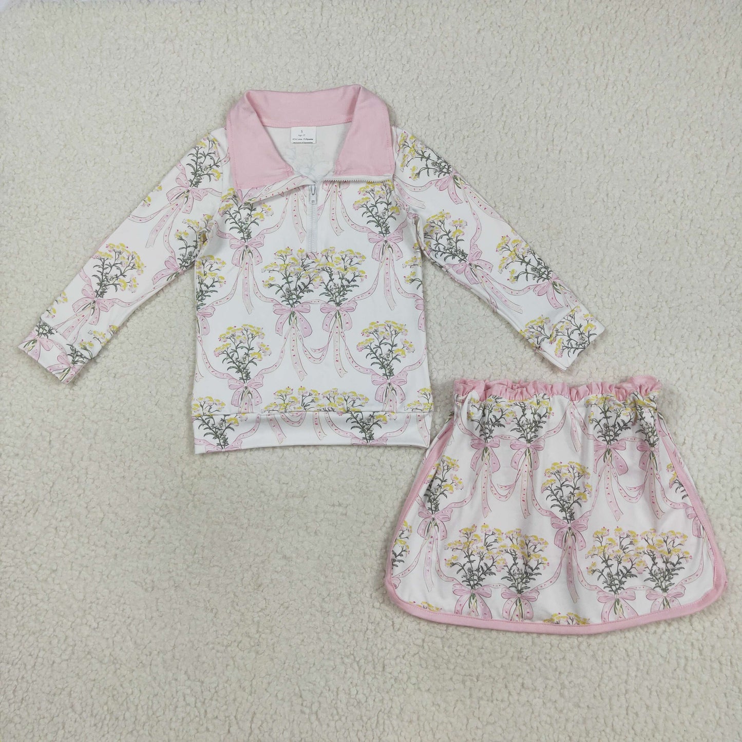 Girls Kids Flower Bows Zipper Shirt Skirt Shorts Skort Set Sibling Clothes RTS
