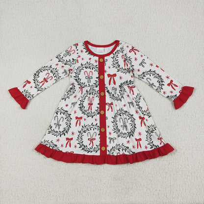 Baby Girl Long Sleeves Christmas Bows Sibling Buttons Romper Dress RTS