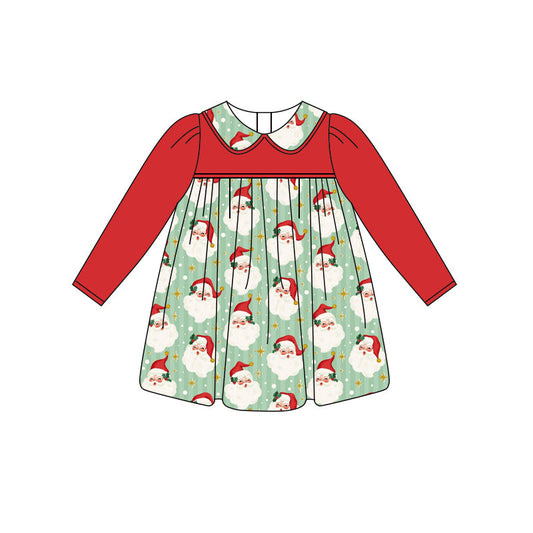 ( Moq 5 ) Preorder Baby Girl Red Long Sleeves Santa Christmas Knee Length Dress