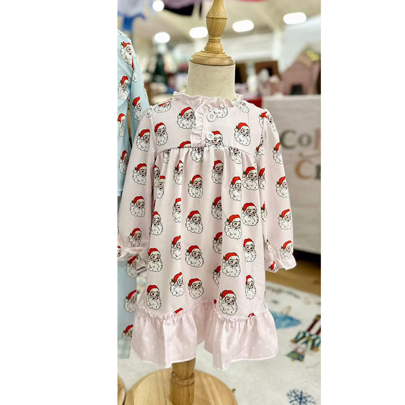 ( Moq 5 ) Preorder Baby Boy Long Sleeves Christmas Santa Pink Pajamas Ruffle Dress