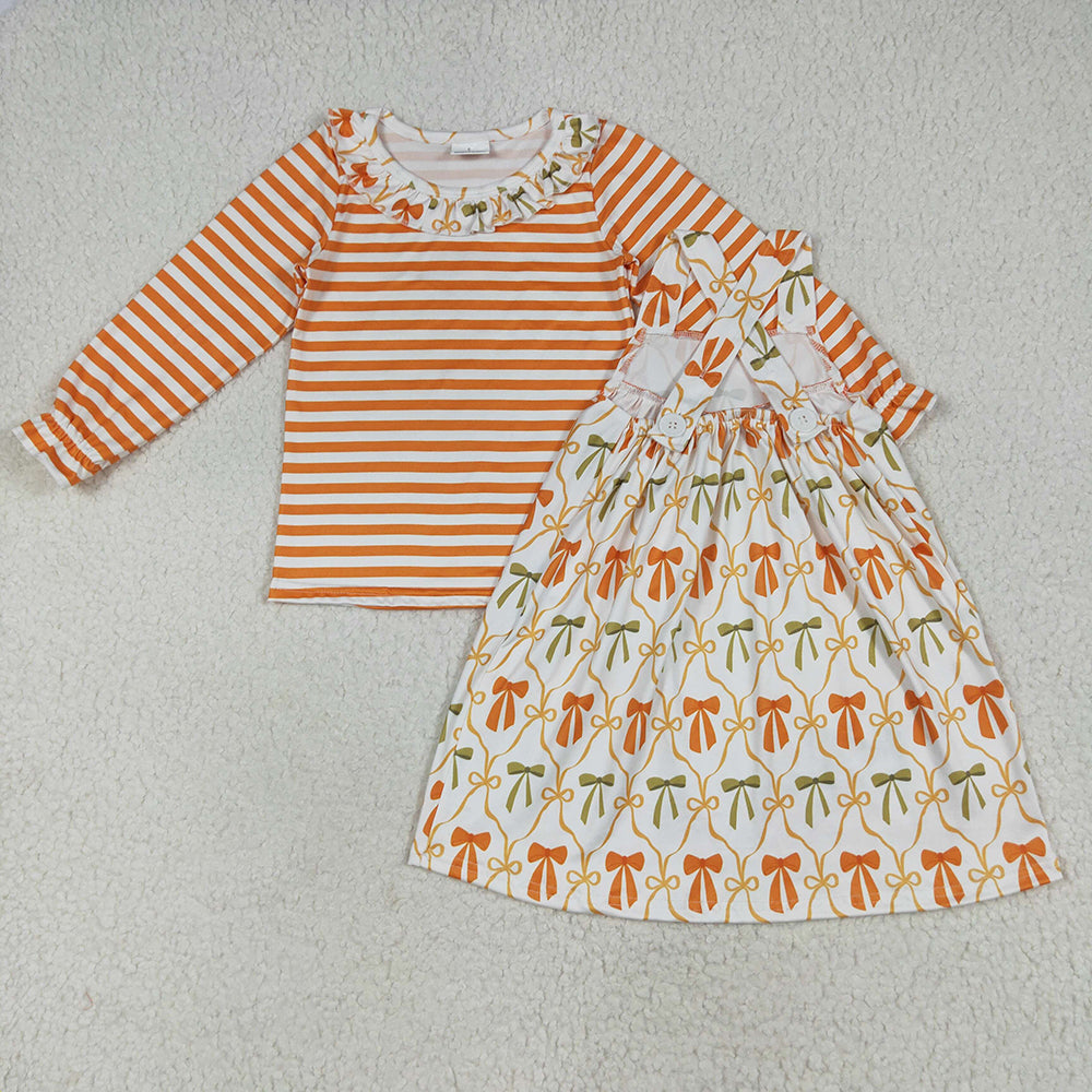 Baby Girl Toddler Stripes Bows Sibling Romper Pockets Dress Set Fall Clothes RTS