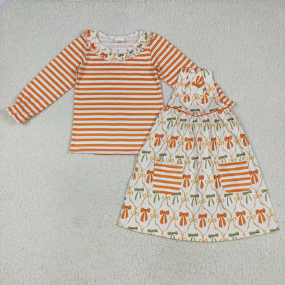 Baby Girl Toddler Stripes Bows Sibling Romper Pockets Dress Set Fall Clothes RTS