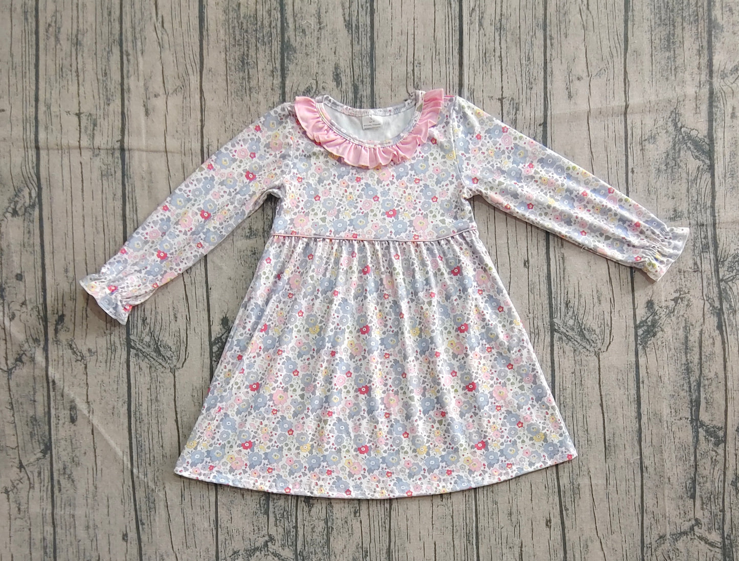 Baby Girl Long Sleeves Floral Ruffle Knee Length Dress RTS