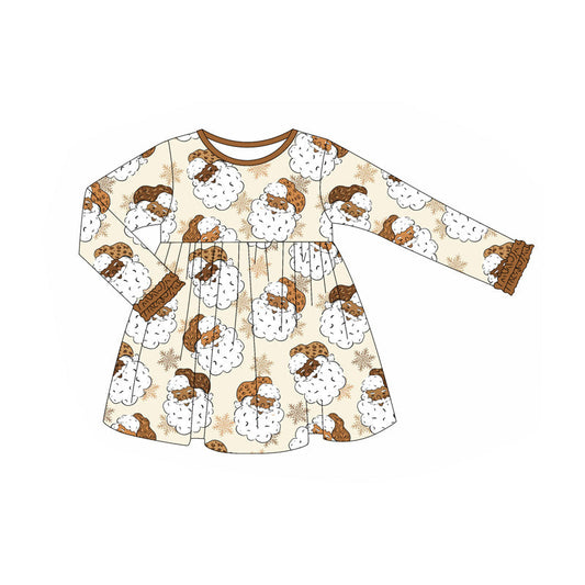 ( Moq 5 ) Preorder Baby Girl Long Sleeves Santa Christmas Knee Length Dress