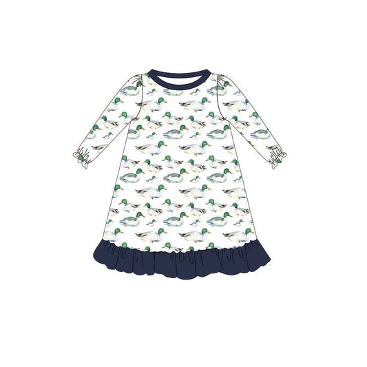 ( Moq 5 ) Preorder Baby Girl Long Sleeves Ducks Ruffle Knee Length Dress