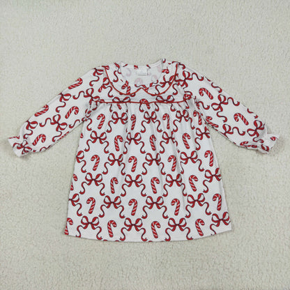 Baby Girl Long Ruffle Sleeves Red Bows Candy Cane Sibling Christmas Dress Set Clothes RTS