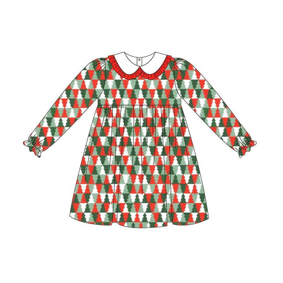 ( Moq 5 ) Preorder Baby Girl Long Sleeves Tree Christmas Knee Length Dress