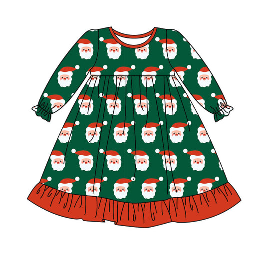 ( Moq 5 ) Preorder Baby Girl Long Sleeves Santa Christmas Green Knee Length Dress