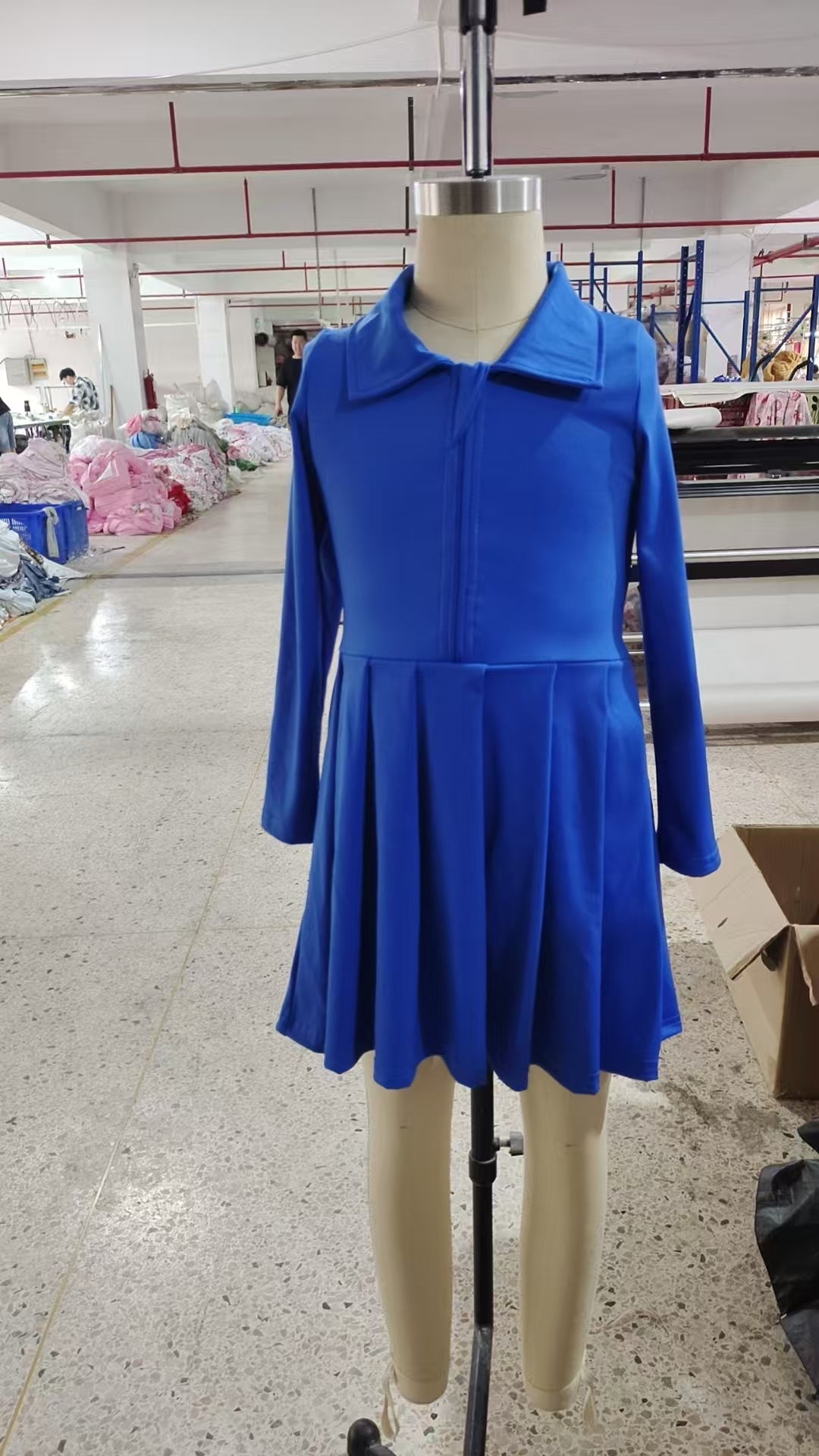 Baby Girl Long Sleeves Zipper Knee Length Yoga Active Blue Dress RTS