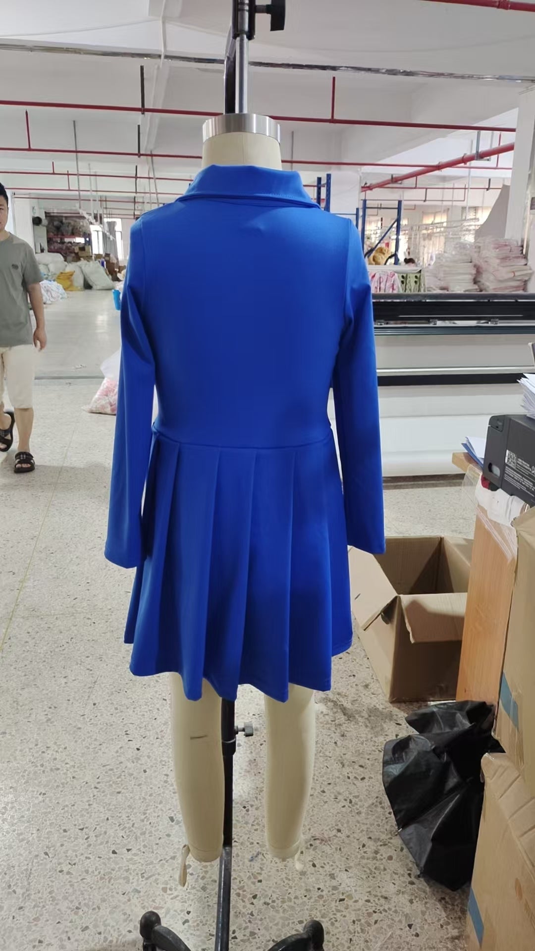 Baby Girl Long Sleeves Zipper Knee Length Yoga Active Blue Dress RTS