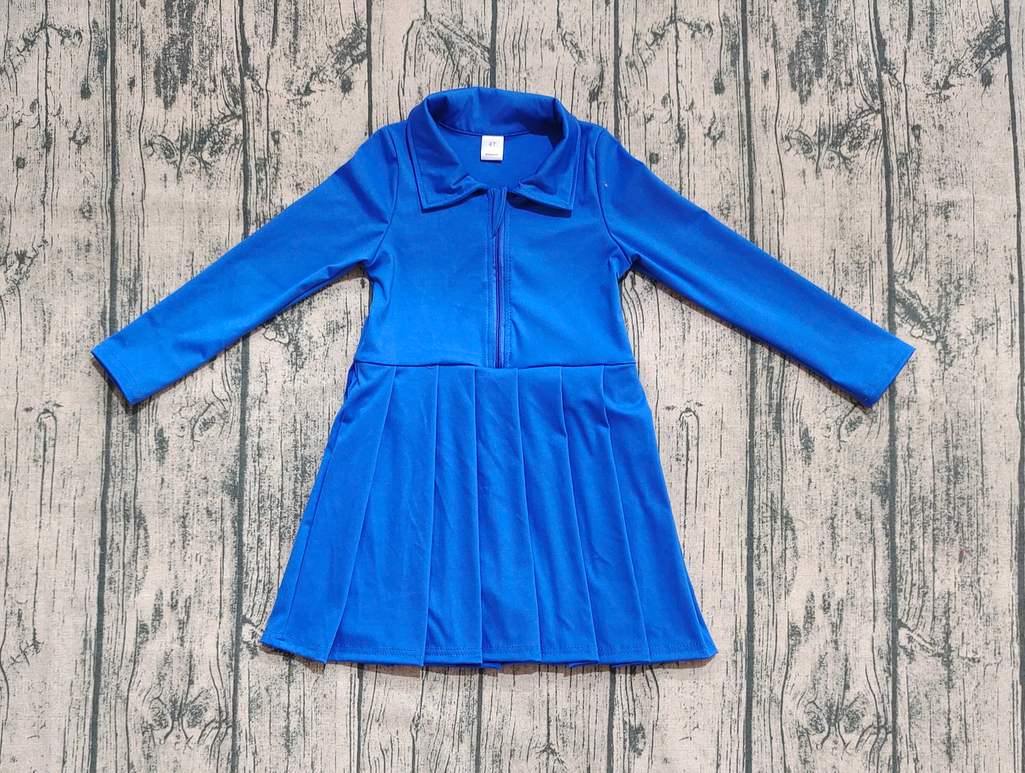 Baby Girl Long Sleeves Zipper Knee Length Yoga Active Blue Dress RTS