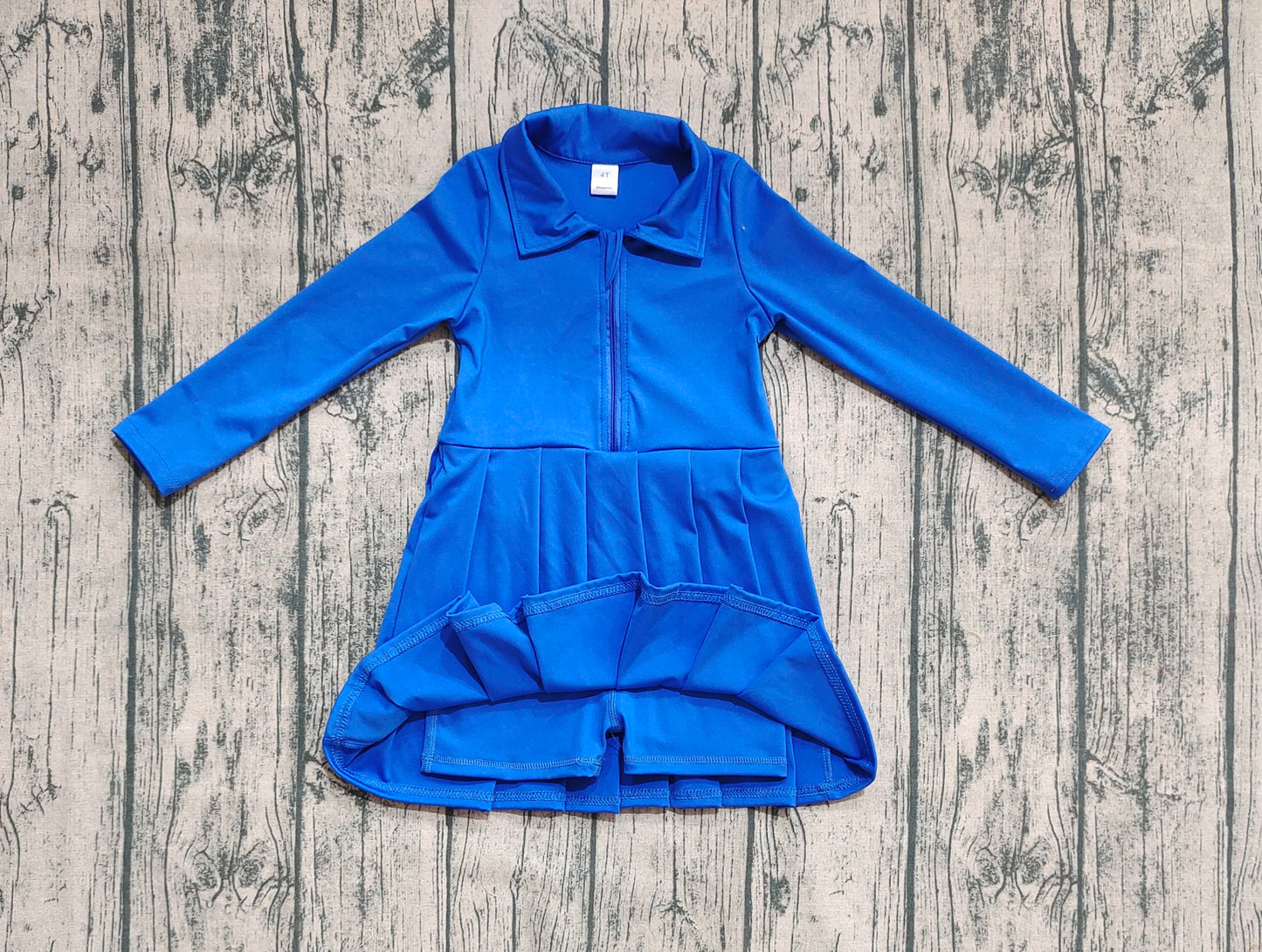 Baby Girl Long Sleeves Zipper Knee Length Yoga Active Blue Dress RTS