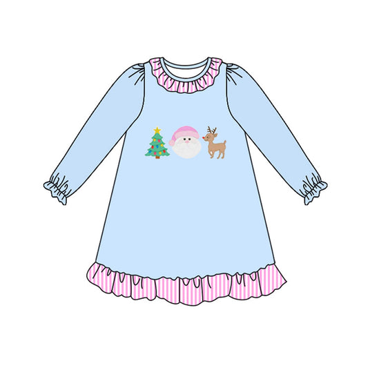 ( Moq 5 ) Preorder Baby Girl Long Sleeves Santa Deer Tree Christmas Ruffle Knee Length Dress