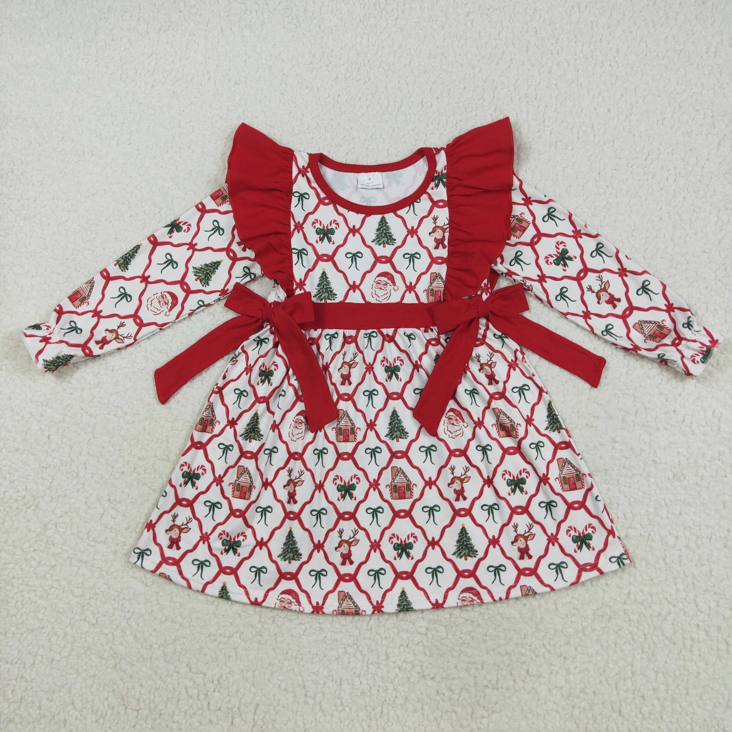 Sibling Girls Kids Long Sleeves Santa Bows Sibling Christmas Blanket Rompers Dress Sets RTS