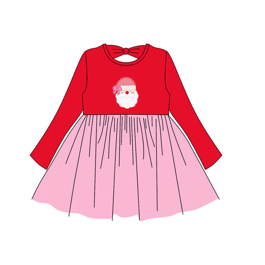 ( Moq 5 ) Preorder Baby Girl Long Sleeves Christmas Santa Red Pink Knee Length Dress