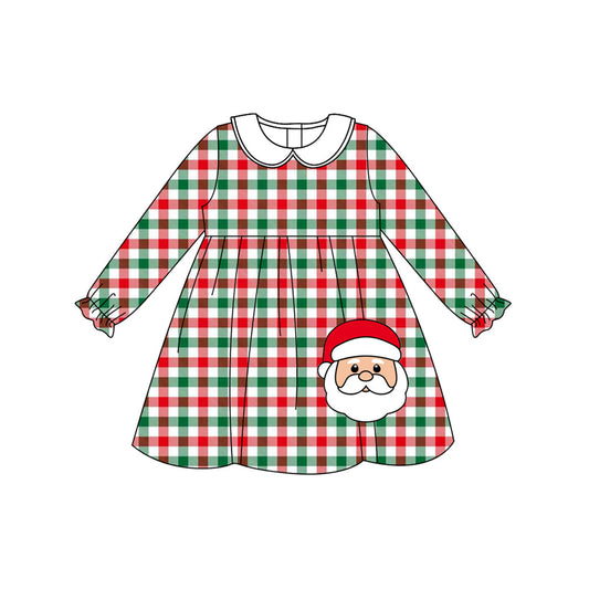 ( Moq 5 ) Preorder Baby Girl Long Sleeves Santa Plaid Christmas Knee Length Dress