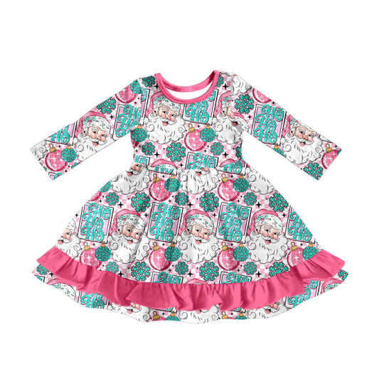 ( Moq 5 ) Preorder Baby Girl Long Sleeves Santa Plaid Christmas Pink Ruffle Dress