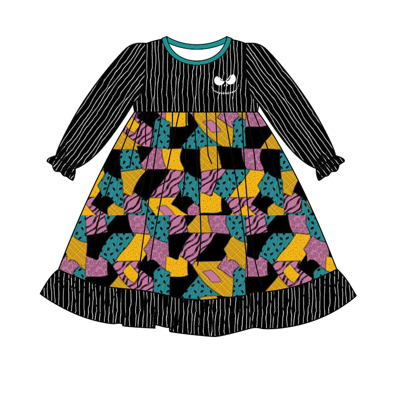 ( Moq 5 ) Preorder Baby Girl Long Sleeves Cartoon Ghost  Halloween Knee Length Dress