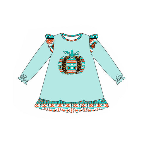 ( Moq 5 ) Preorder Baby Girl Infant Long Sleeves Pumpkin Aztec Fall Knee Length Dress
